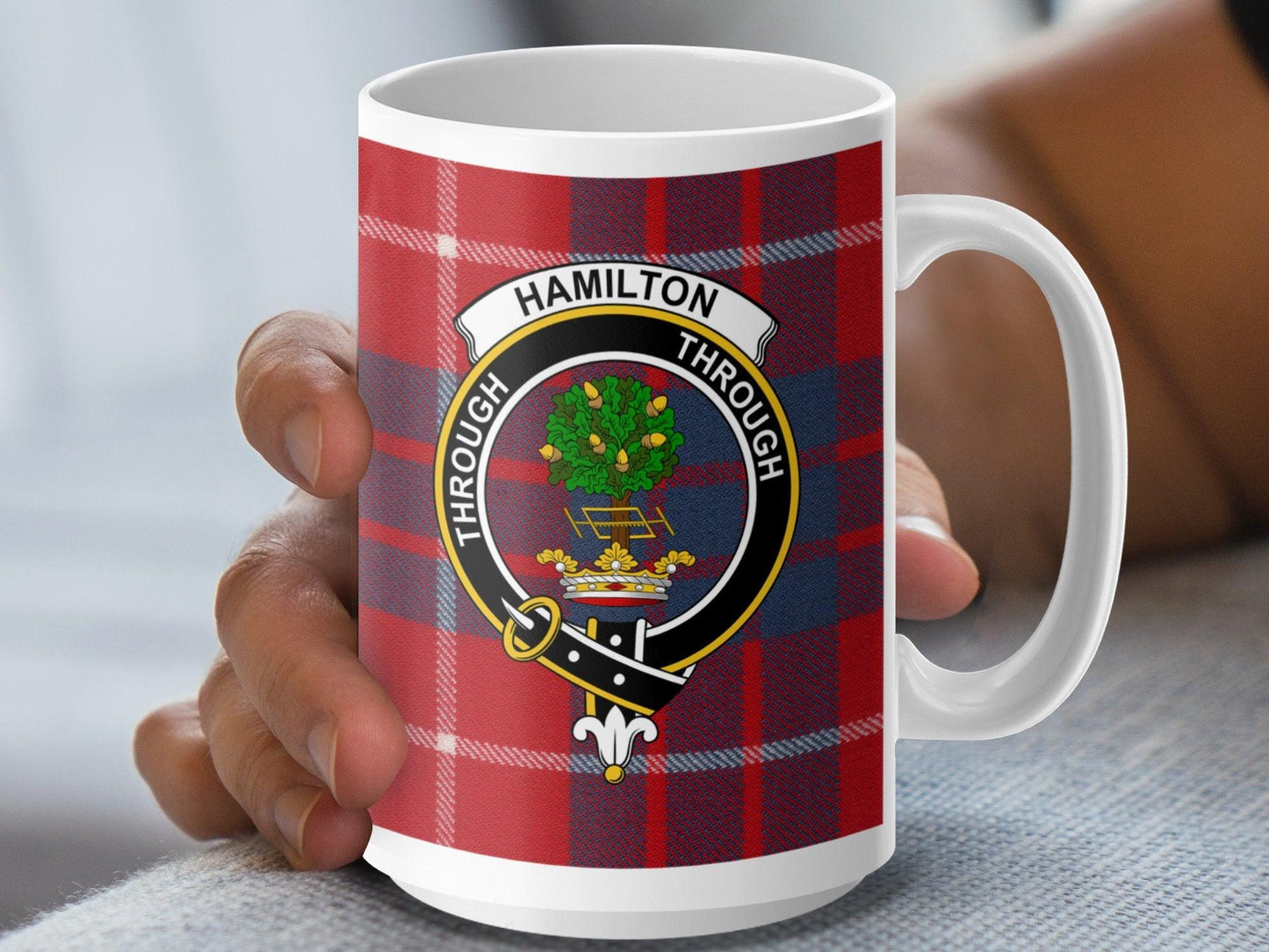 Hamilton Clan Crest Red Tartan Plaid Design Mug - Living Stone Gifts