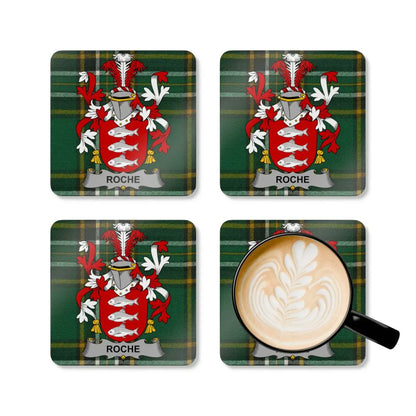 Roche Family Crest on Tartan Set of 4 Coasters product type