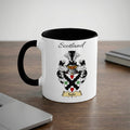 Black accent ceramic mug featuring Taylor coat of arms and Scotland lettering