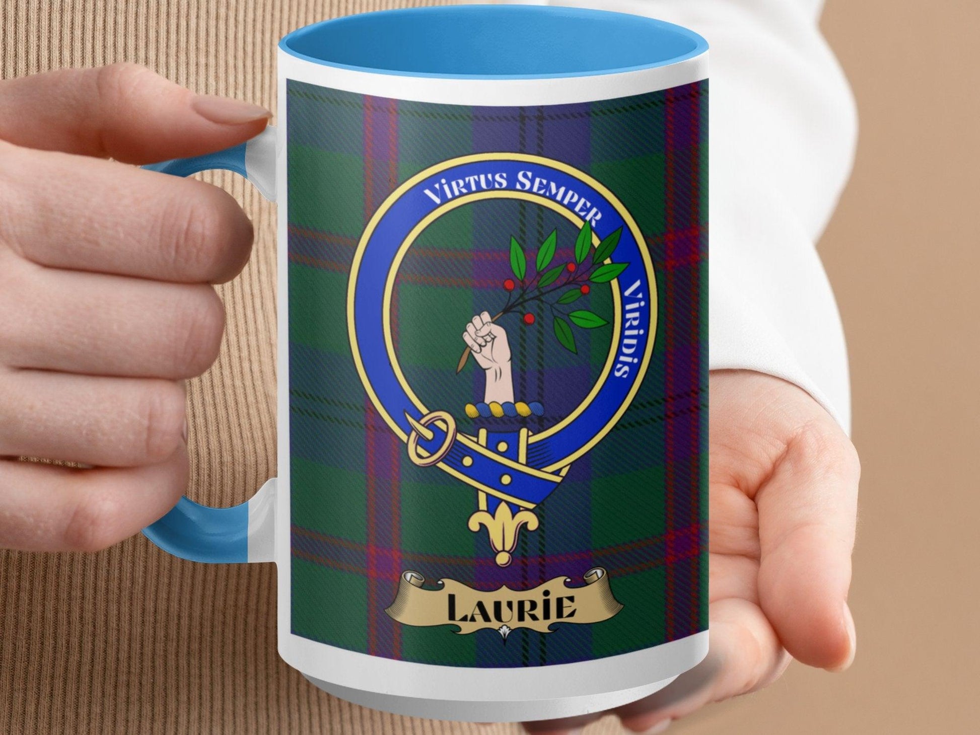 Scottish Clan Tartan Plaid Crest Design Laurie Mug - Living Stone Gifts