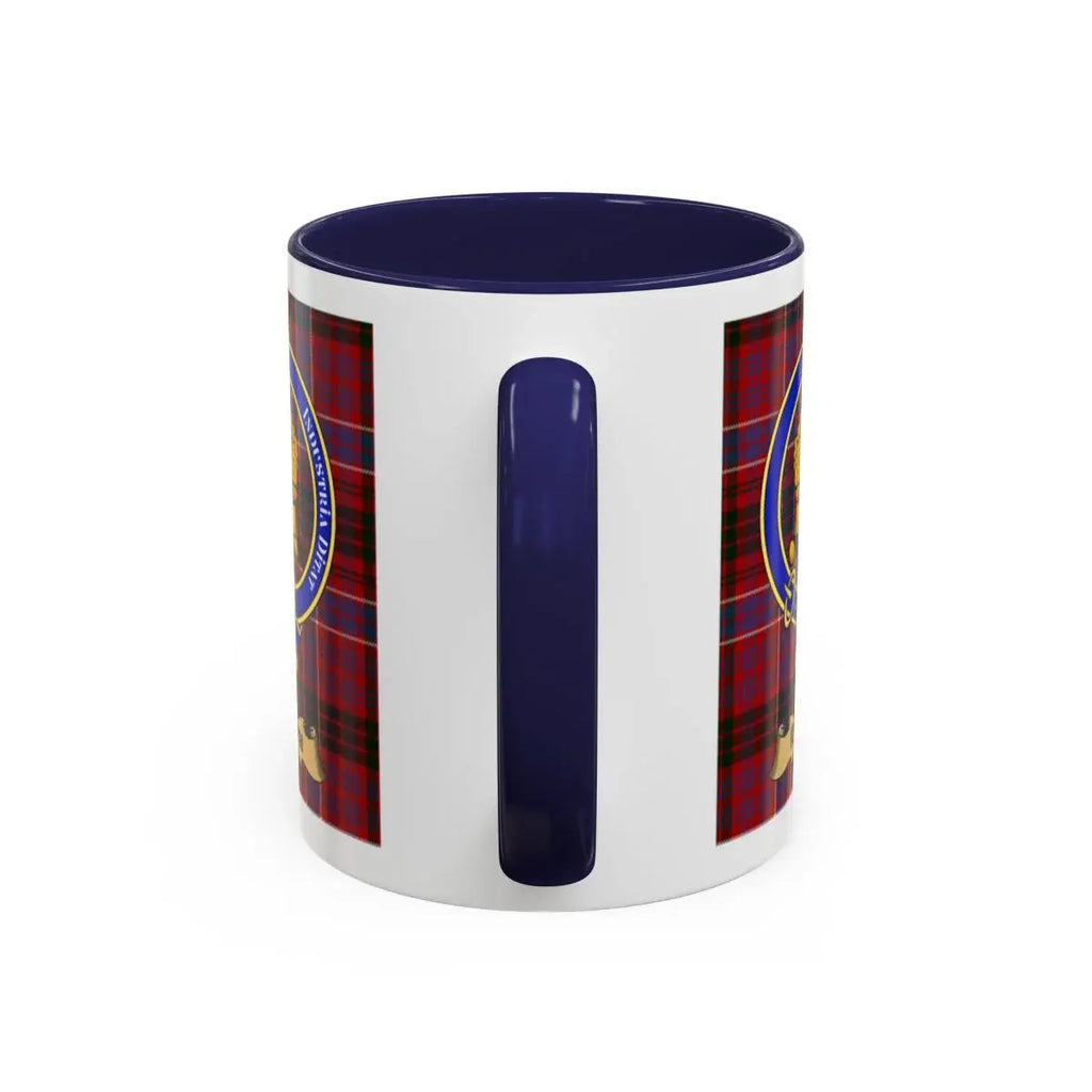 Navy Blue Handle Mug with Custom Plaid Design Mug
