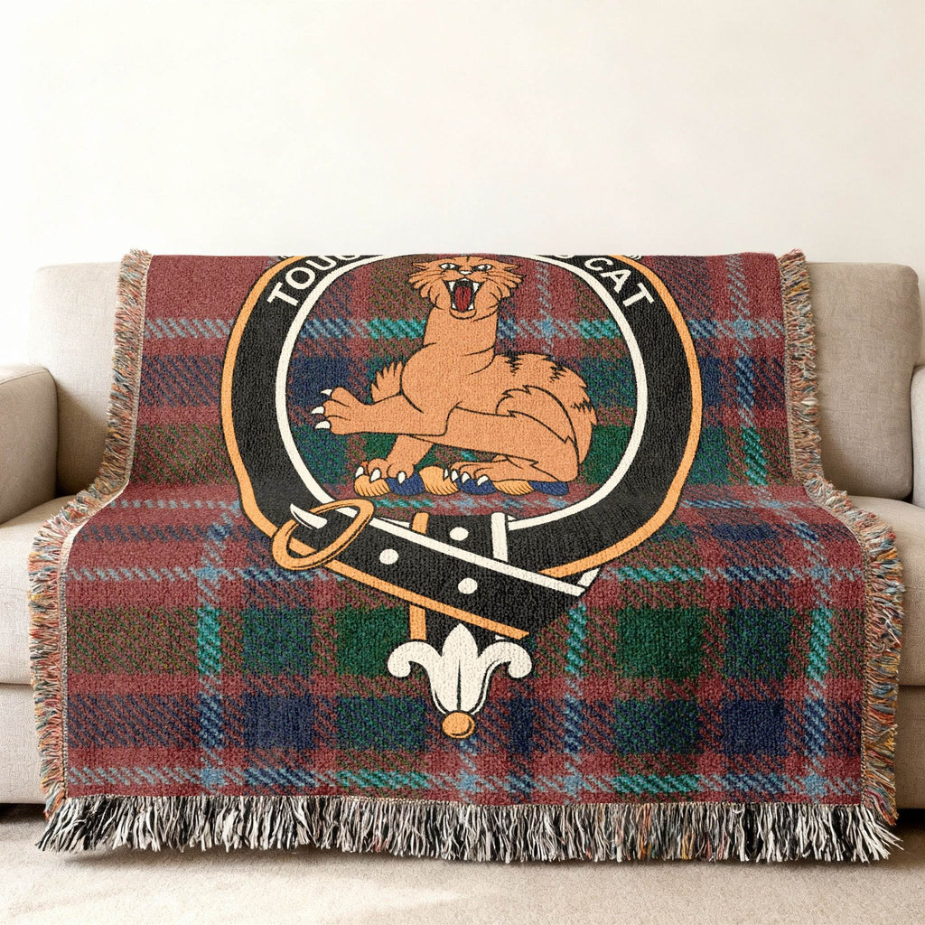 MacGillivray Scottish tartan woven blanket laid flat — full crest and tartan pattern view