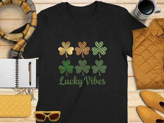 Lucky Vibes Shamrock Pattern T-shirt - Celtic Ancestry Gifts