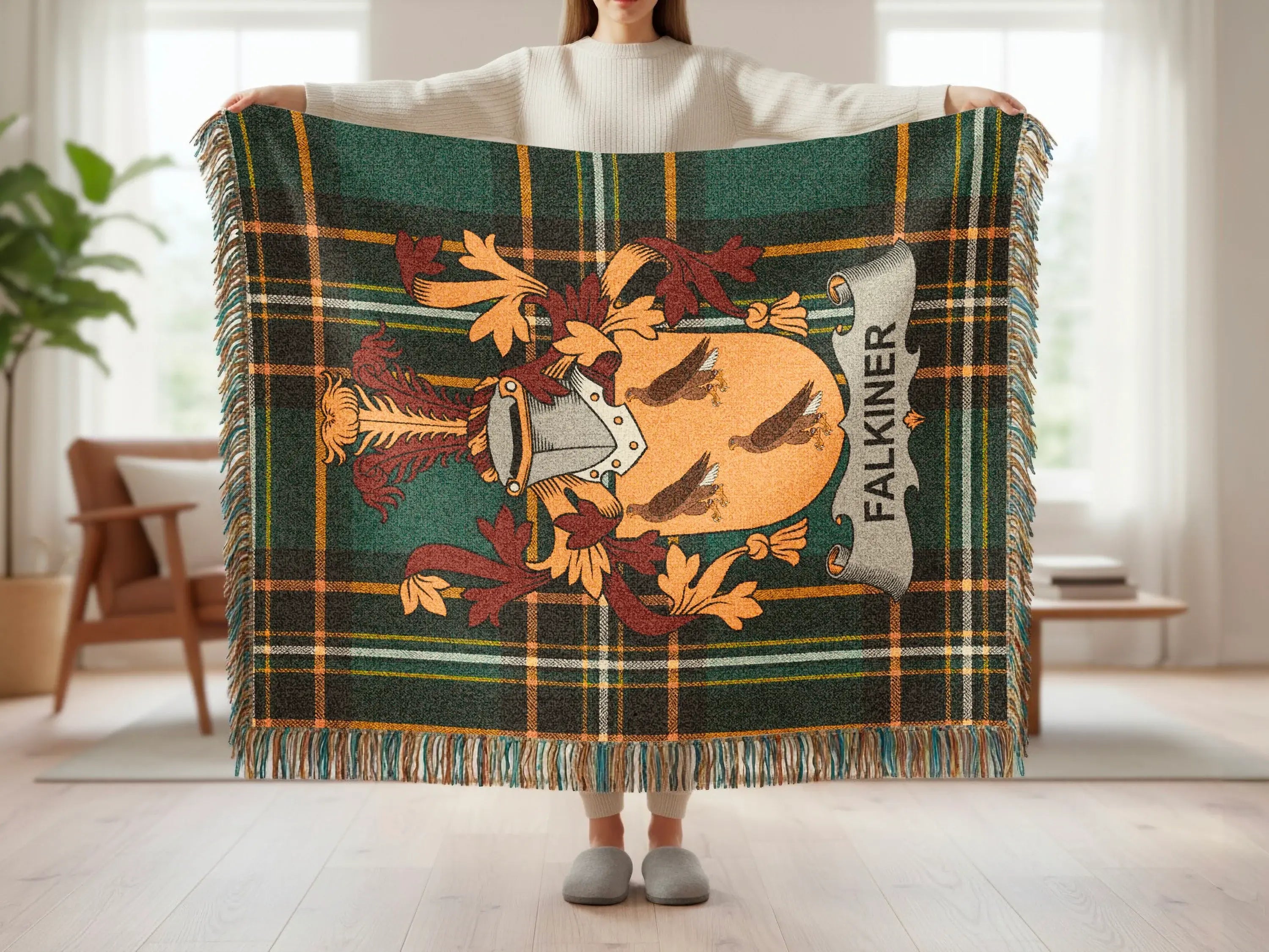 Falkiner Scottish Clan Crest Plaid Tartan Blanket product type