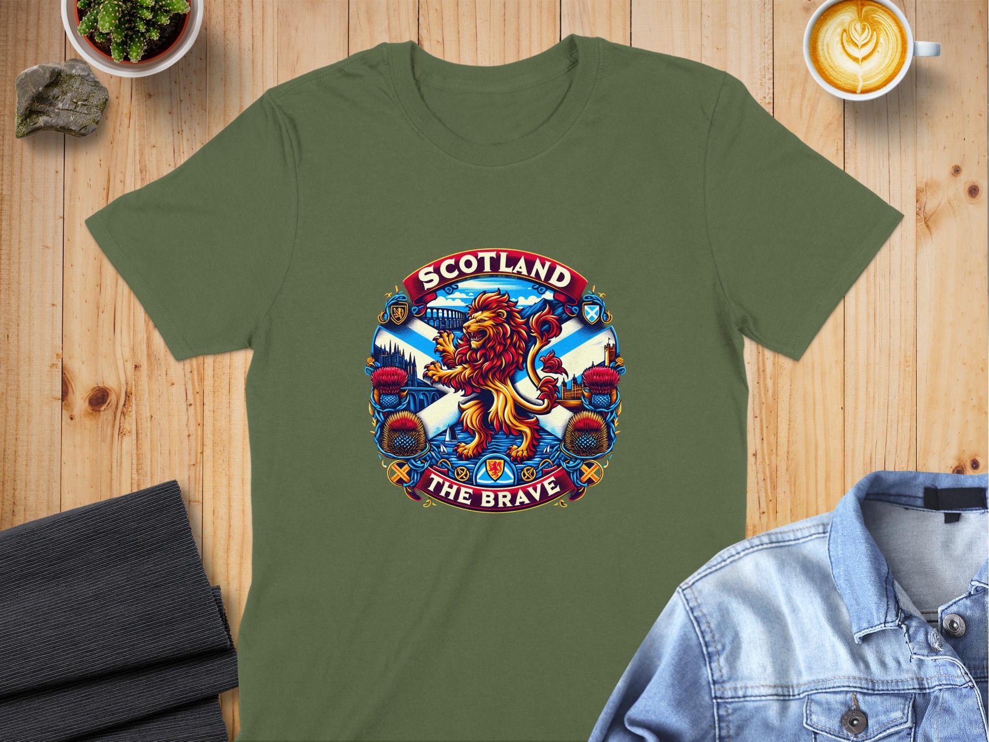 Scotland the Brave Lion and Thistle Graphic T-Shirt - Living Stone Gifts