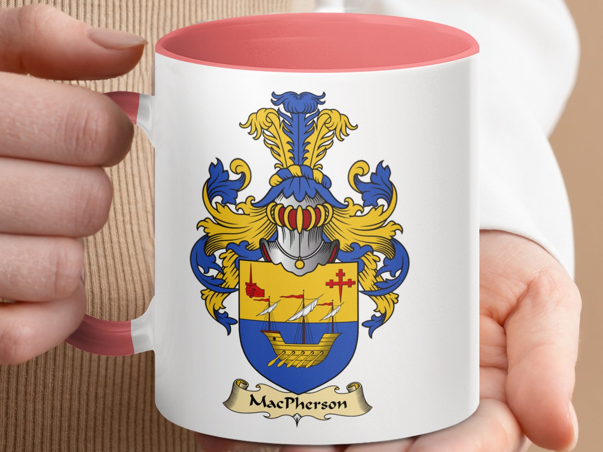 MacPherson Family Crest with Sailing Ship Accent Mug - Living Stone Gifts