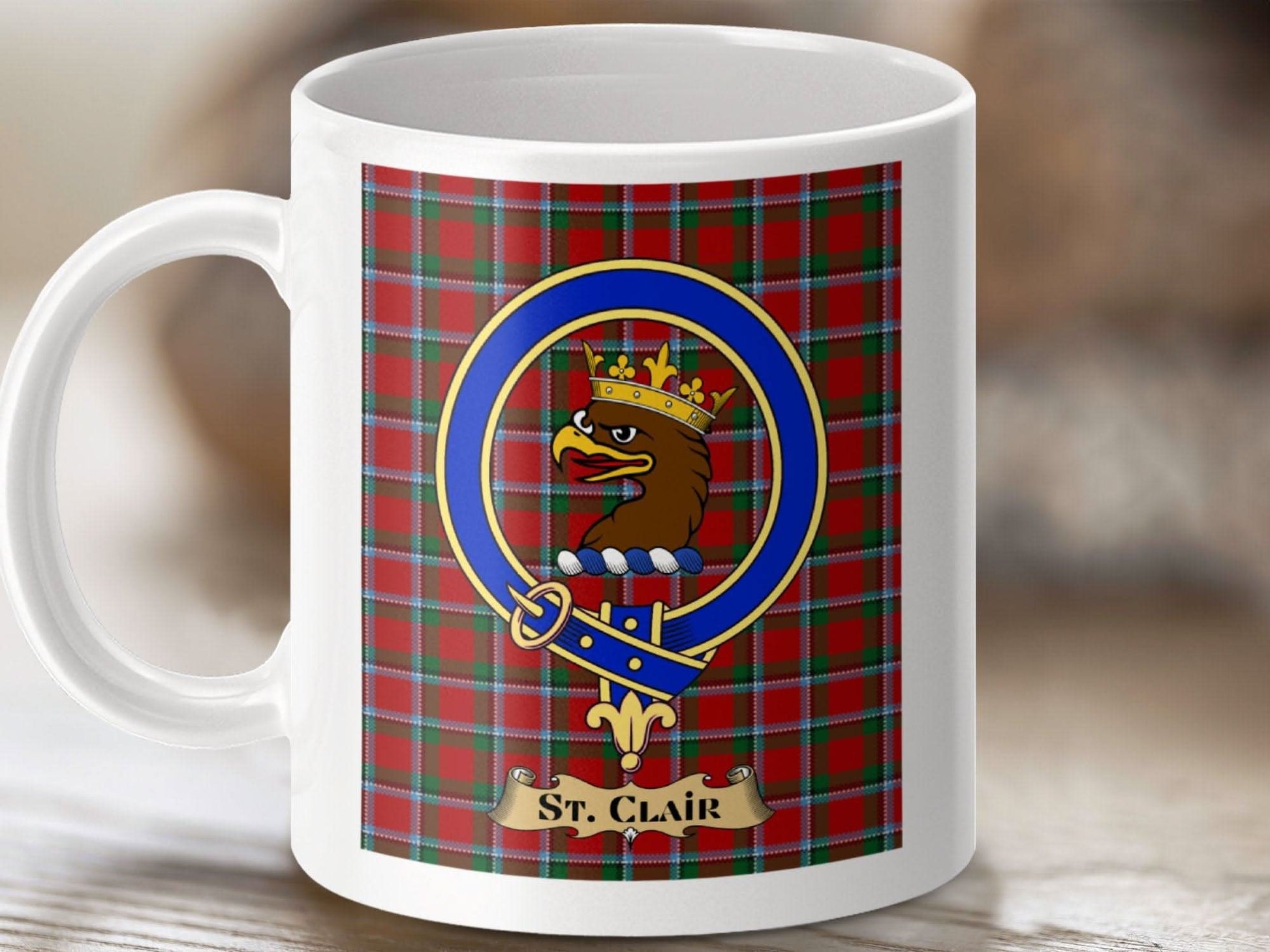 St. Clair Clan Crest Mug Scottish Tartan Design product type