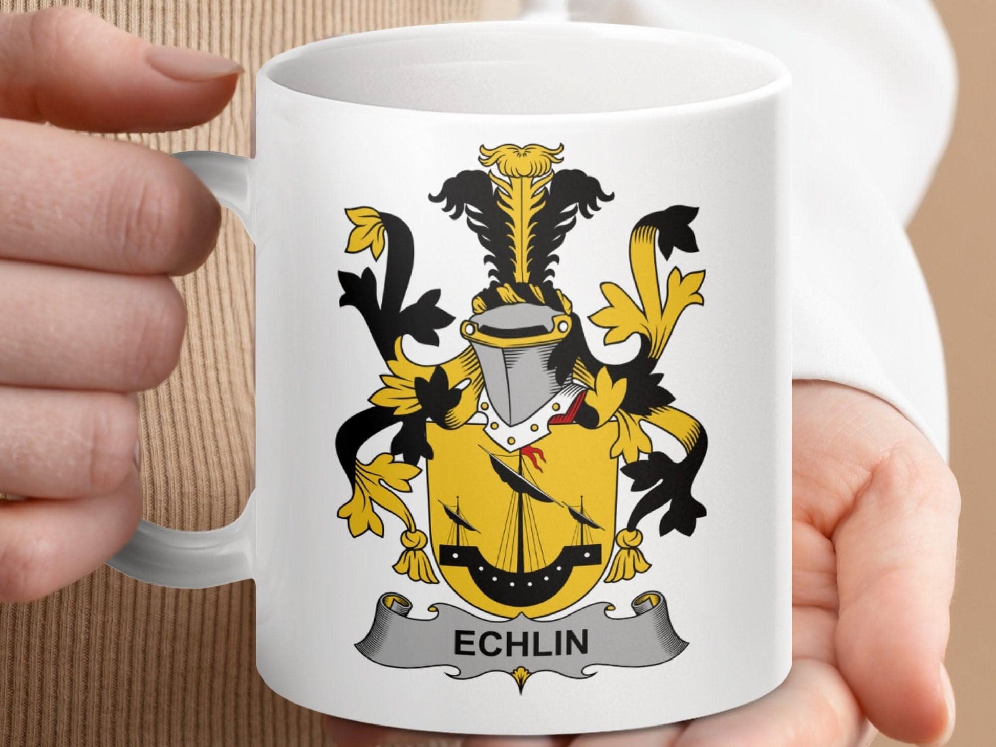 Echlin Surname Irish Family Crest Mug - Celtic Ancestry Gifts