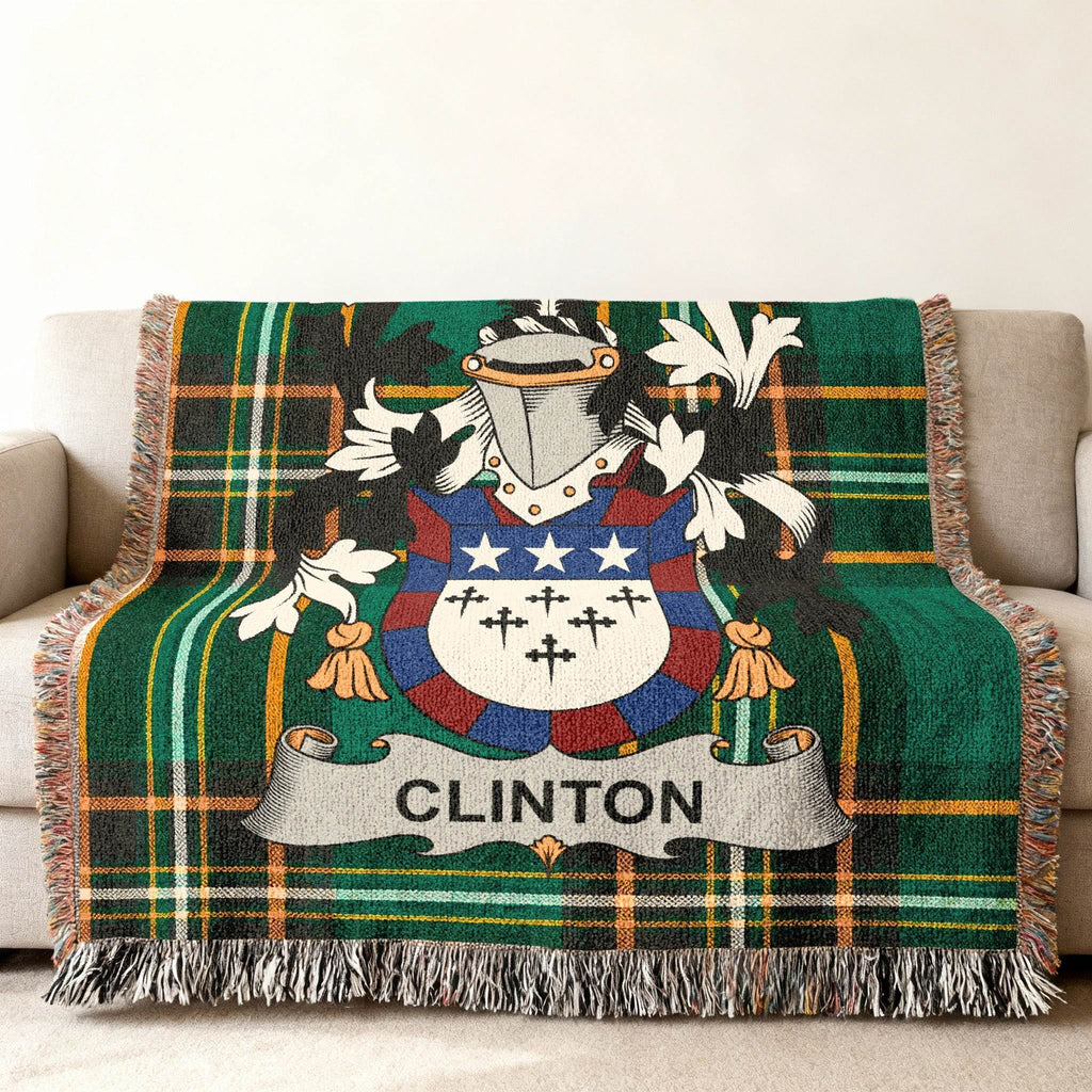 CLINTON Family Crest Plaid Fringe Blanket product type