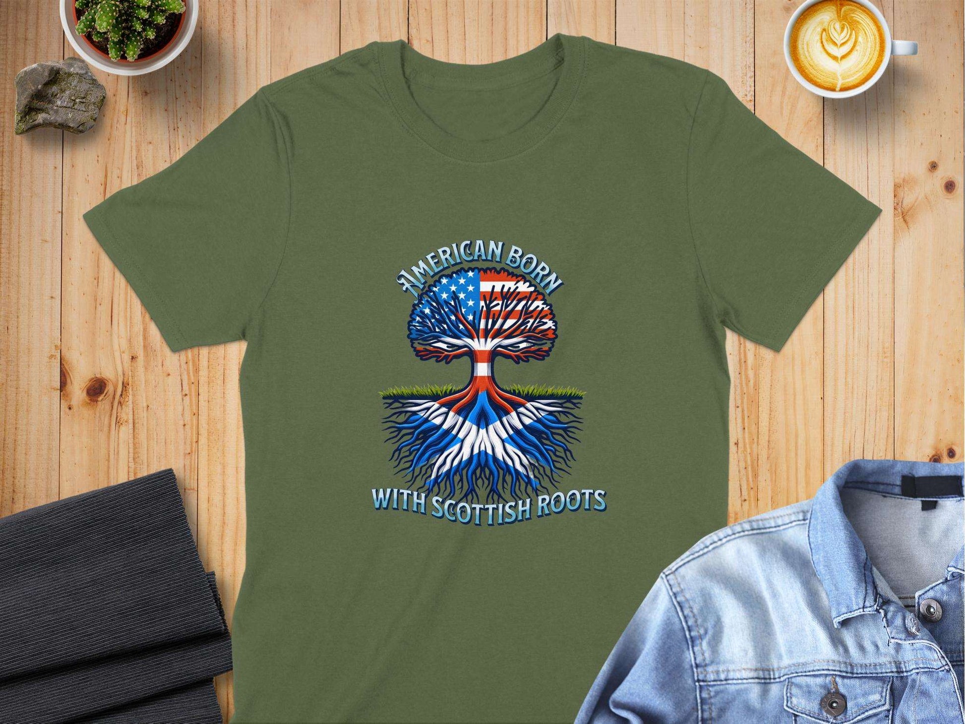 American Born With Scottish Roots Tree Graphic T-Shirt