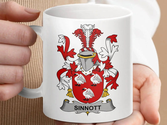 Sinnott Family Crest Historical Emblem Shield Mug - Celtic Ancestry Gifts