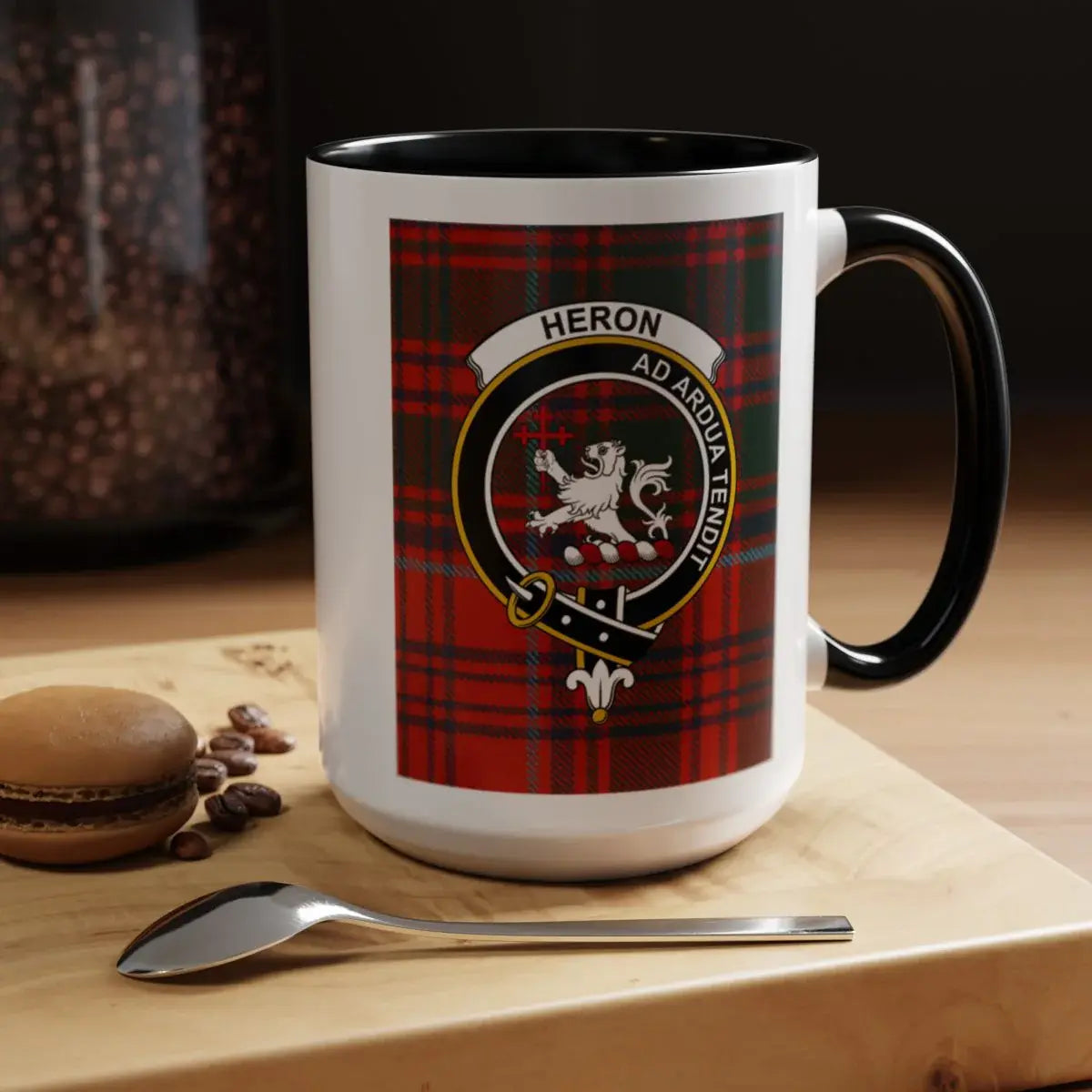 Heron Ad Ardua Tendo Clan Crest Red Plaid Mug