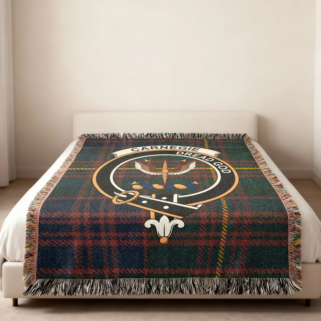 Carnegie clan crest dread god tartan blanket — heirloom quality cotton