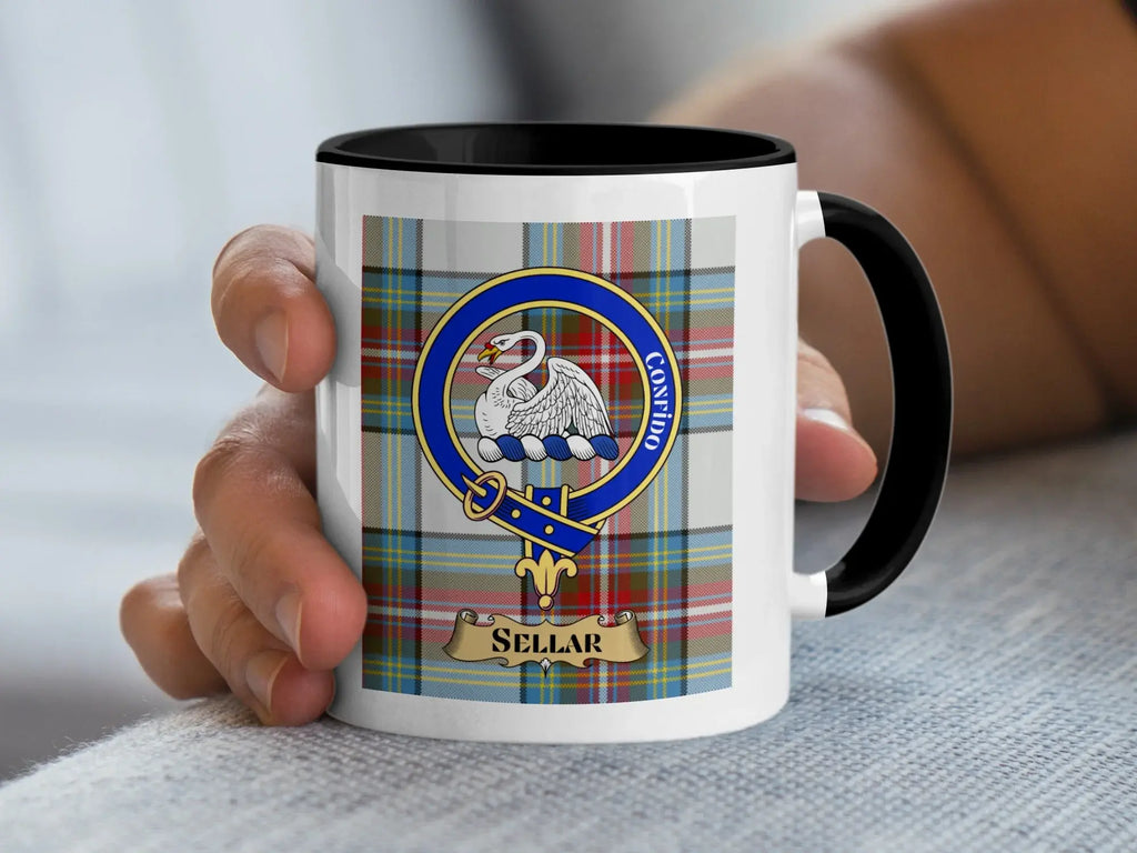 Sellar tartan mug with a coloured accent handle and interior