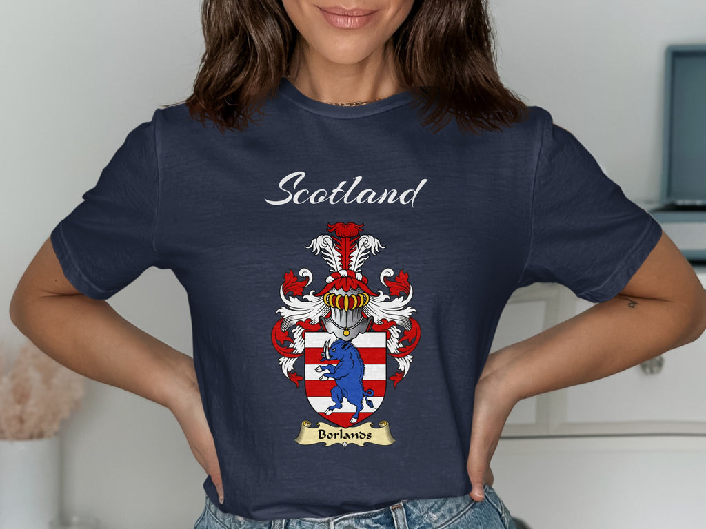 Borlands Scottish family shield design on Navy T-shirt