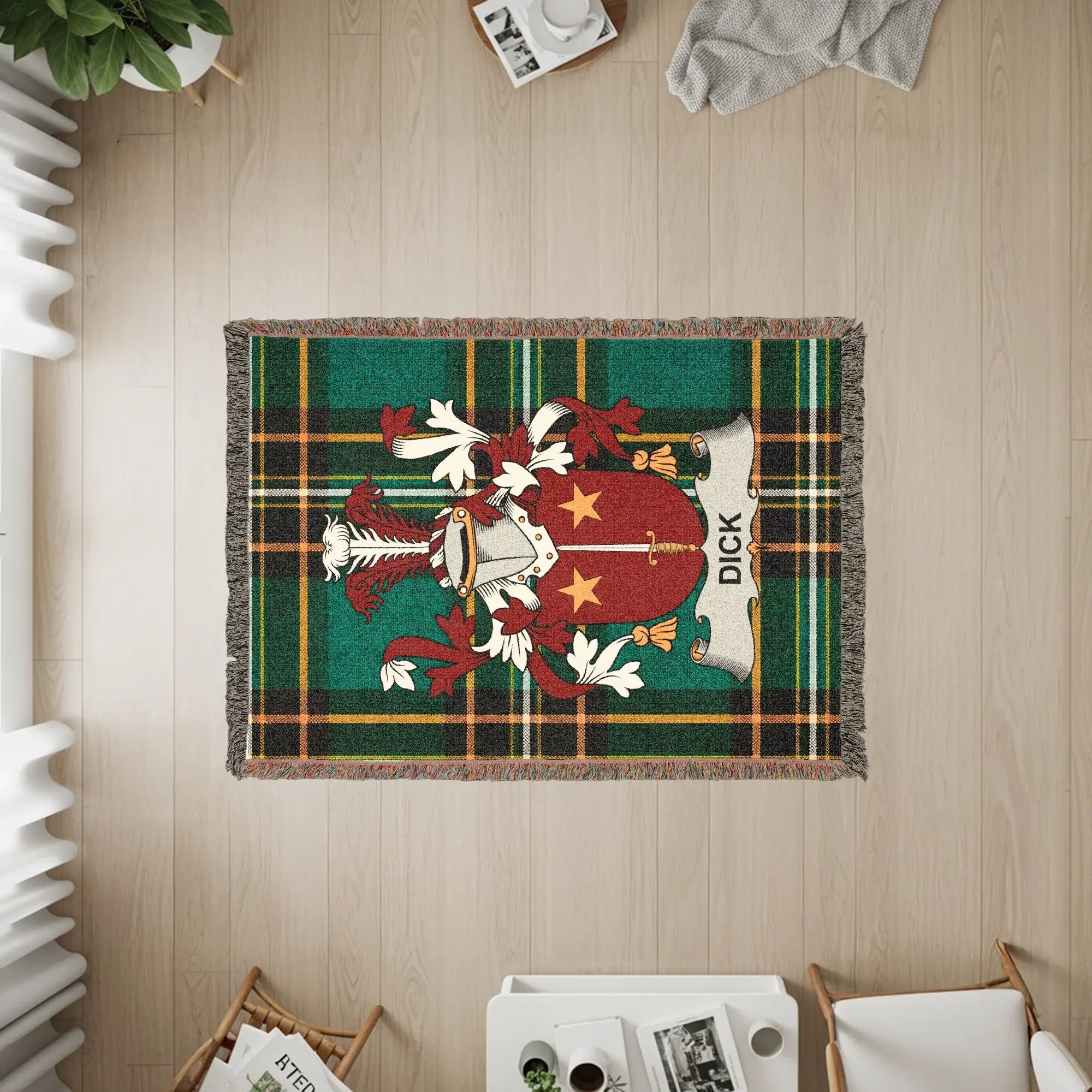Dick Clan Tartan Crest Green Plaid Family Product