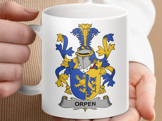 Orpen Family Crest Coat of Arms Emblem mug - Celtic Ancestry Gifts