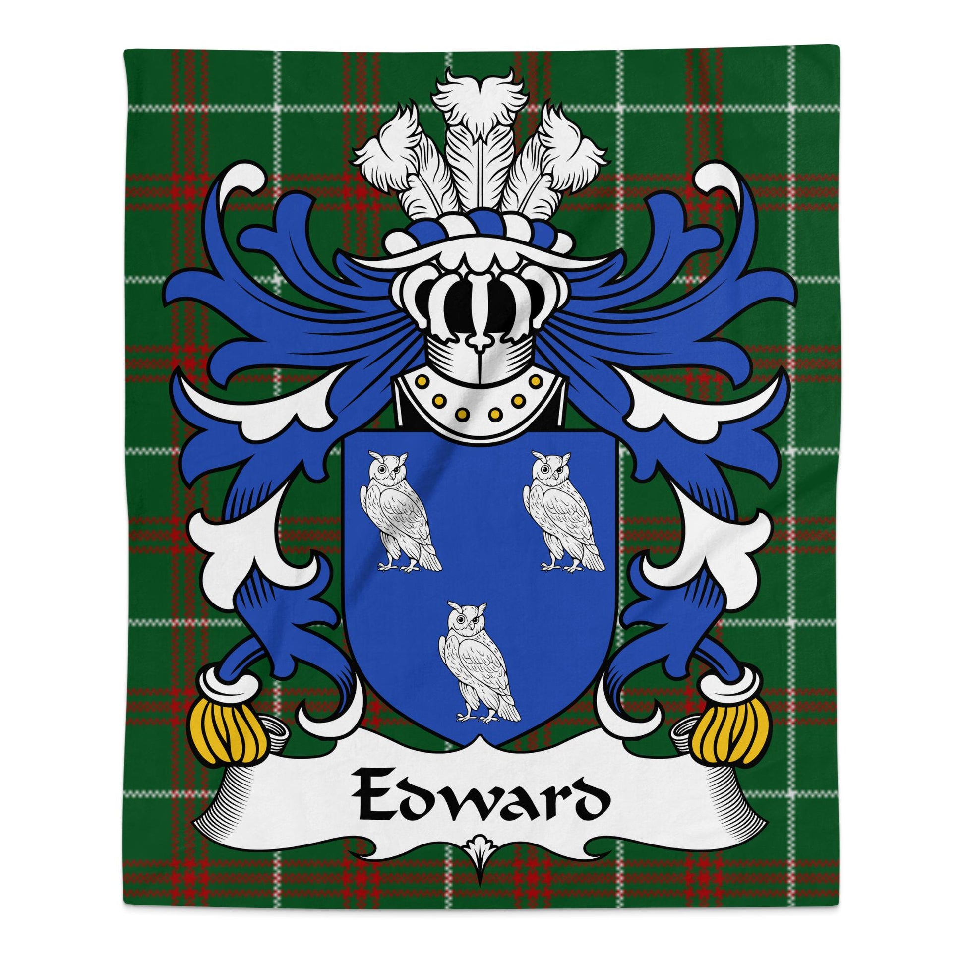 Edward Welsh Surname Coat of Arms on Tartan Background Blanket - Living Stone Gifts