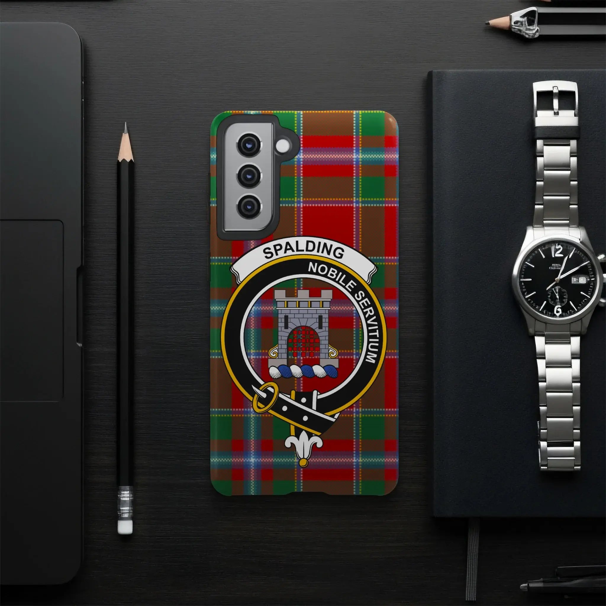 Spalding nobile servitium tartan design phone case — red plaid, Samsung variant
