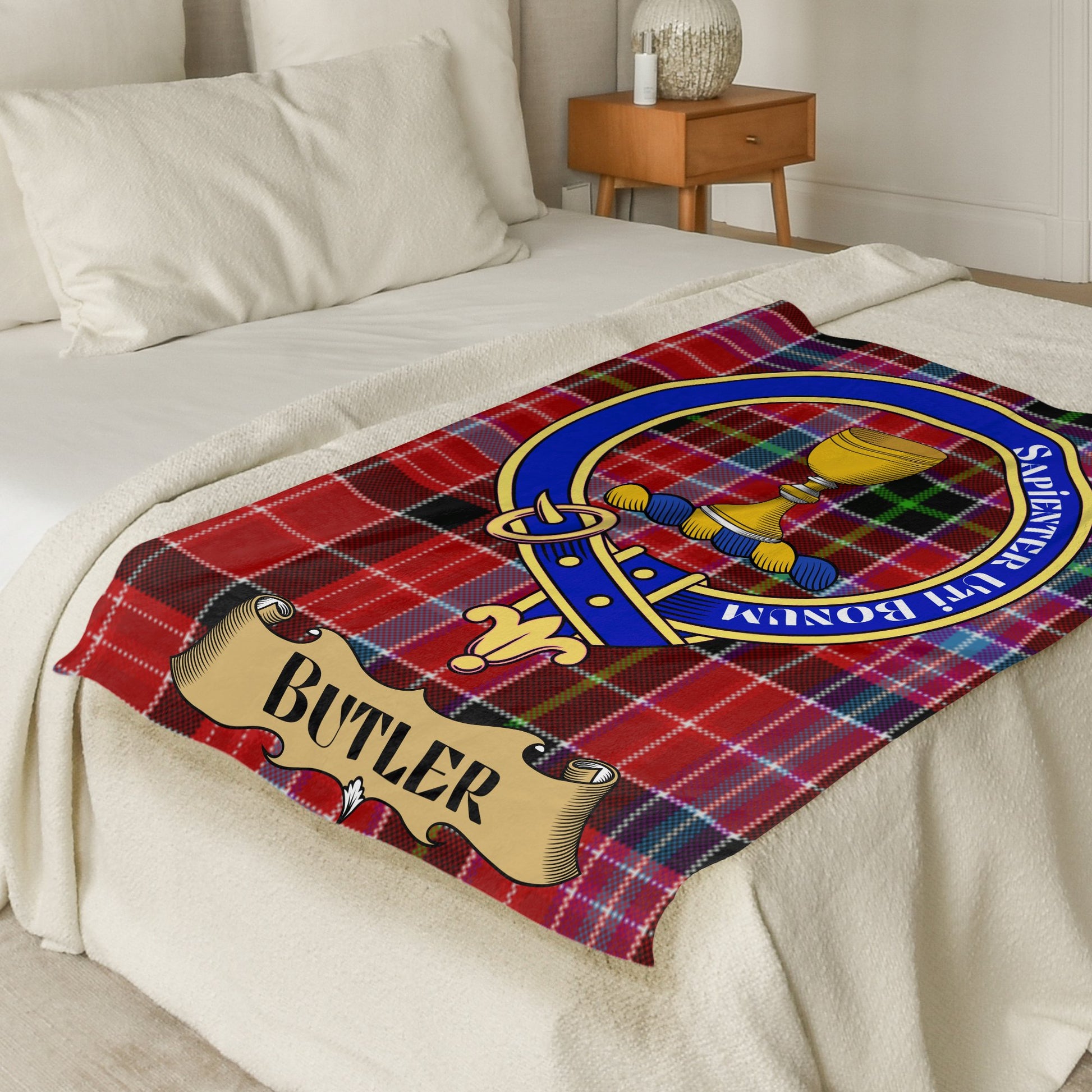 Butler Clan Crest Scottish Tartan Throw Blanket - Living Stone Gifts