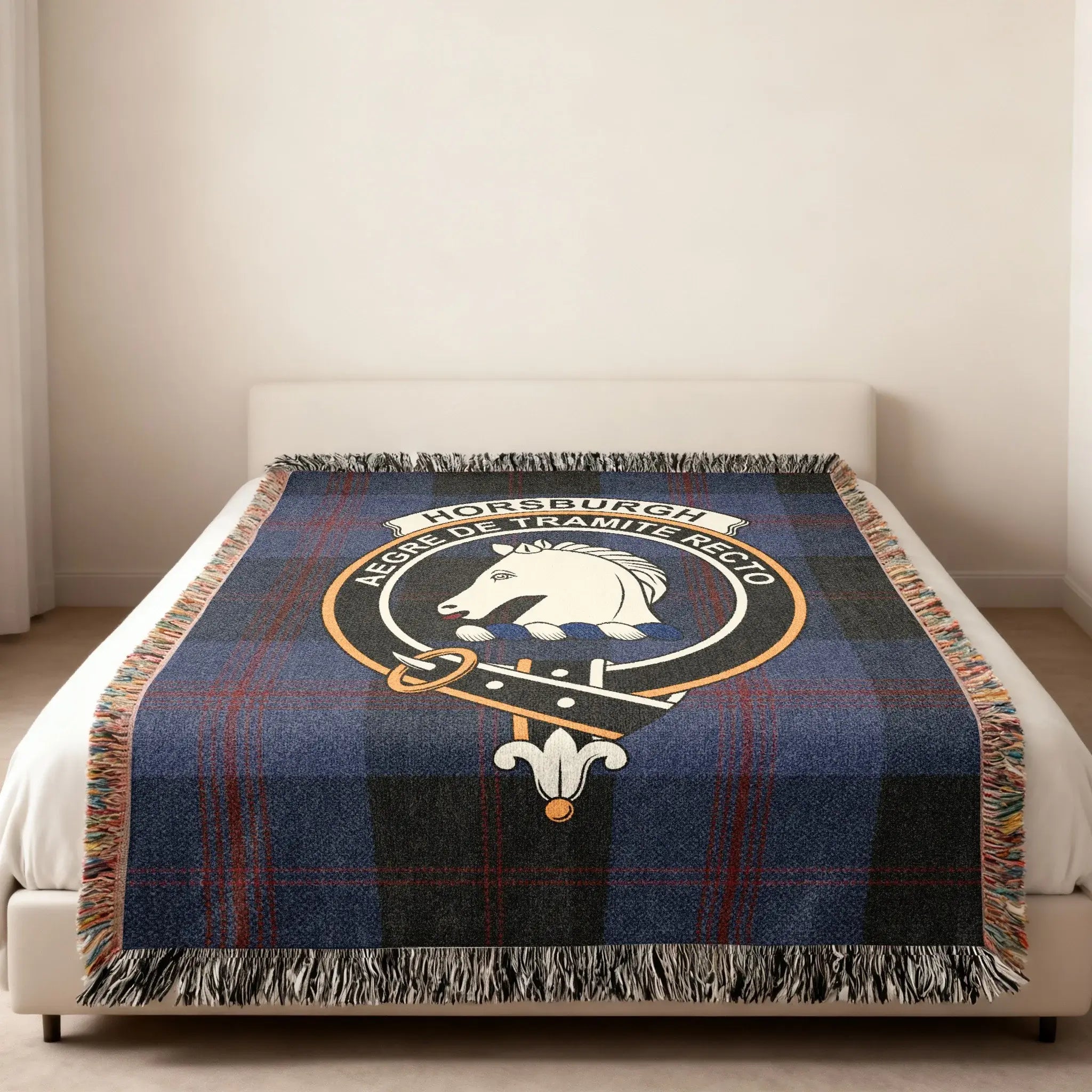 Horsburgh Tartan Blanket with Horse Crest Design