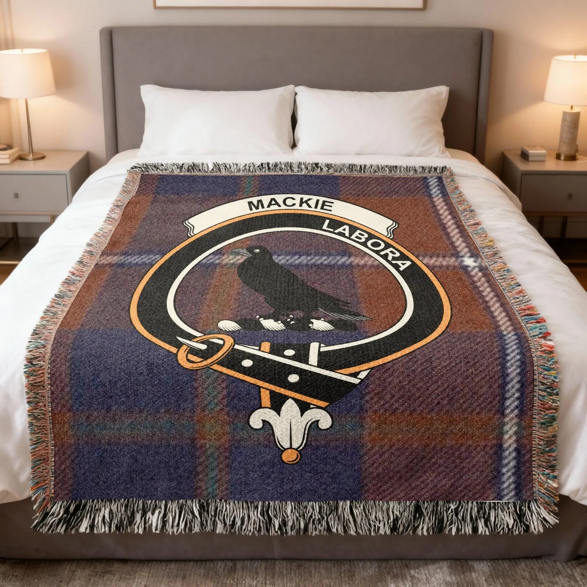 Cozy Mackie Labora Emblem Fringe Blanket for Home Decor