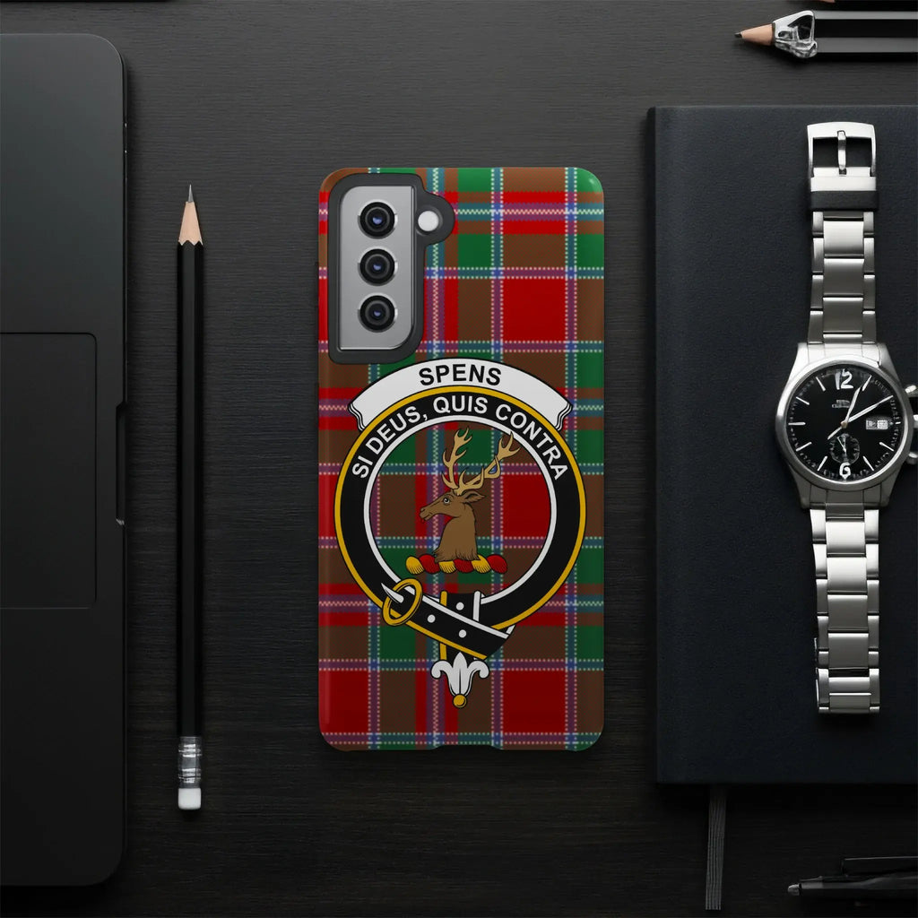 Spens si deus quis contra plaid phone case — red tartan, Samsung variant