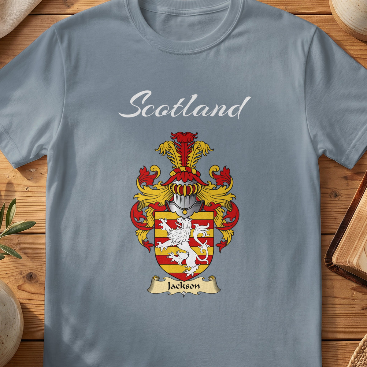 Jackson Scottish family shield T-shirt in Stone Blue
