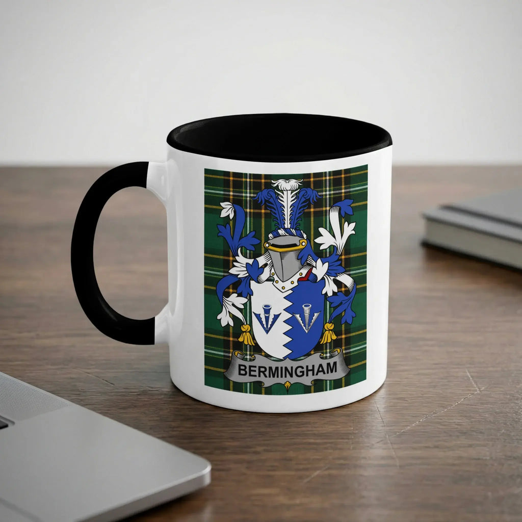 Mug with Birmingham coat of arms on checkered background.