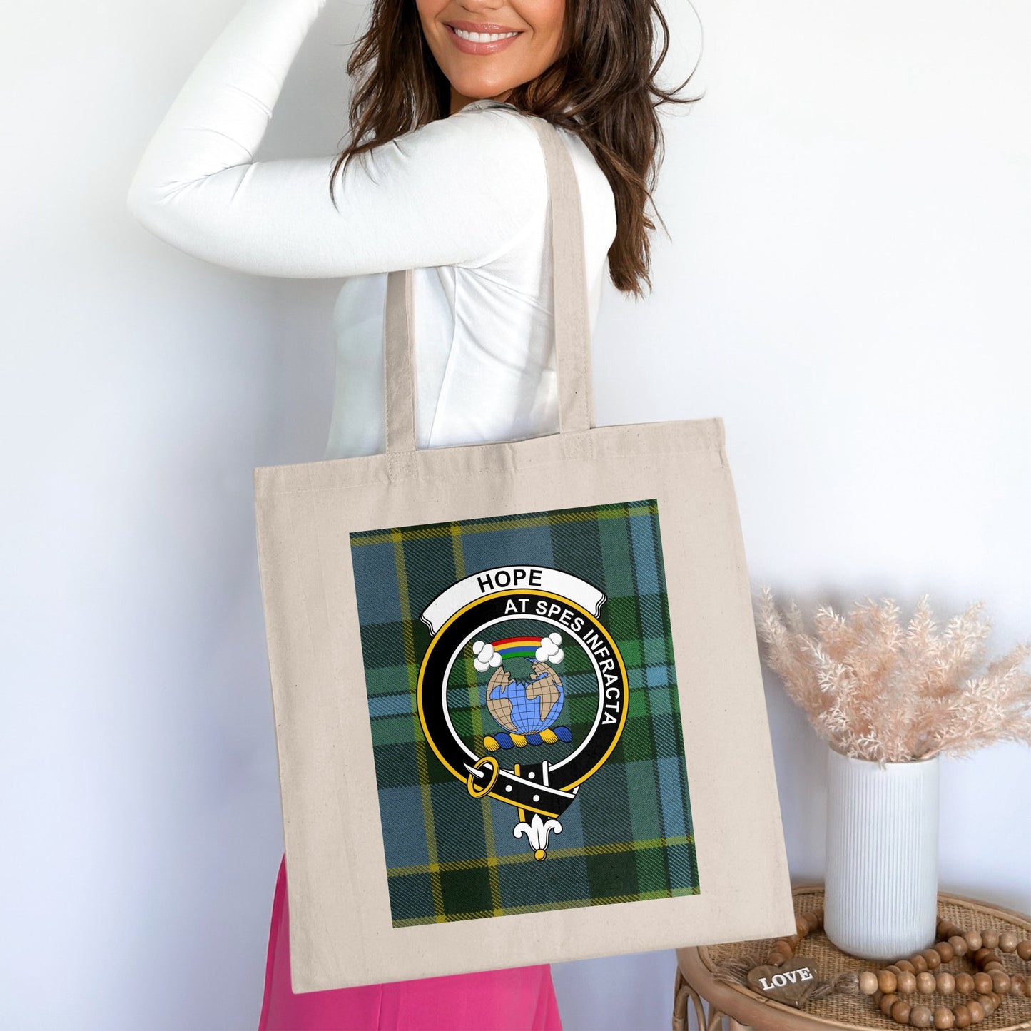 Hope At Spes Infracta Scottish Crest Tartan Tote Bag - Living Stone Gifts