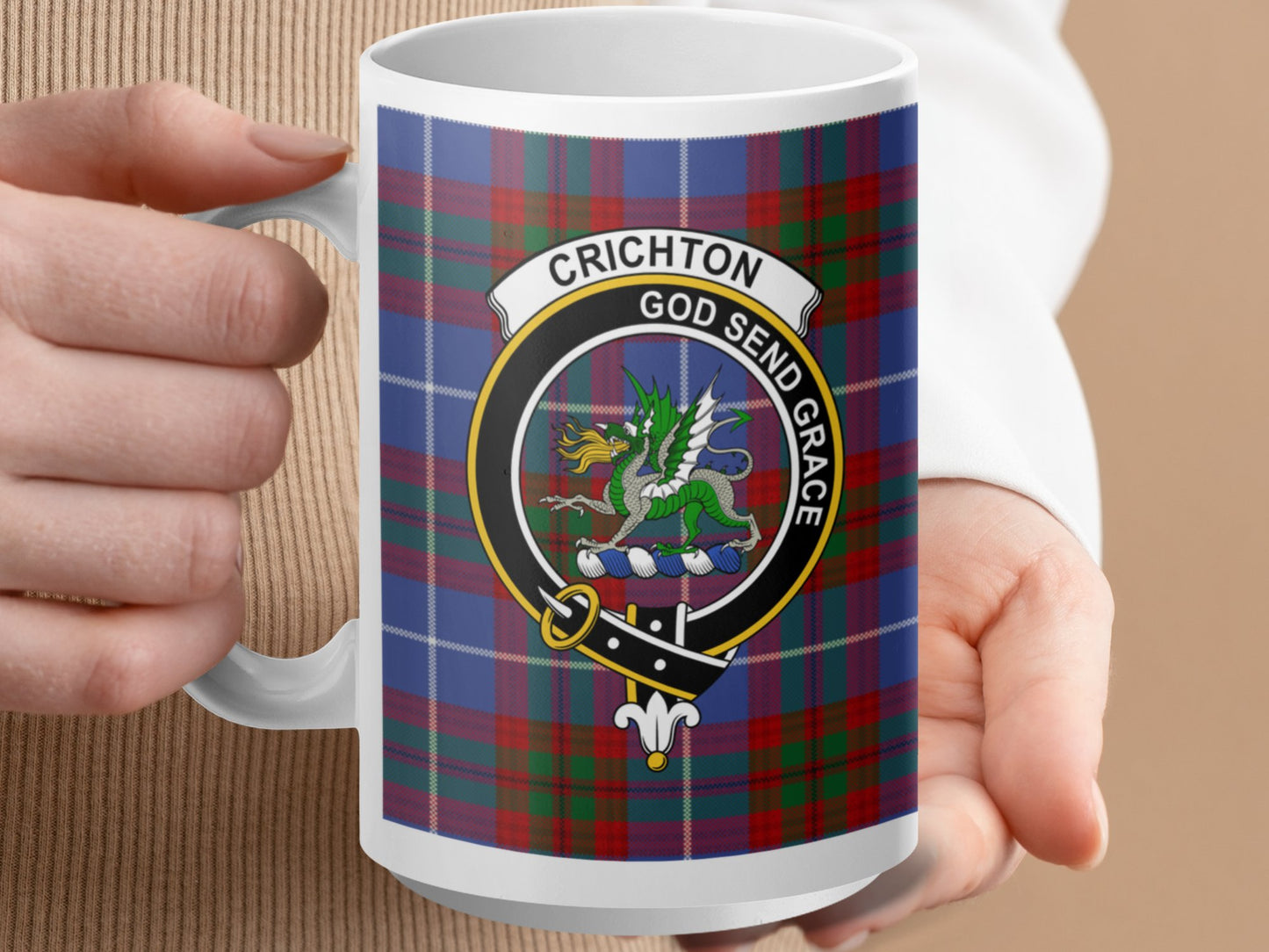 Clan Crichton Scottish Tartan Crest Mug - Living Stone Gifts