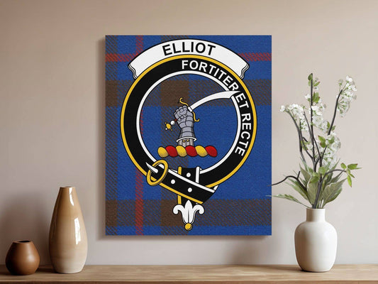 Elliot Scottish Clan Crest Tartan Poster Canvas Wrap - Celtic Ancestry Gifts