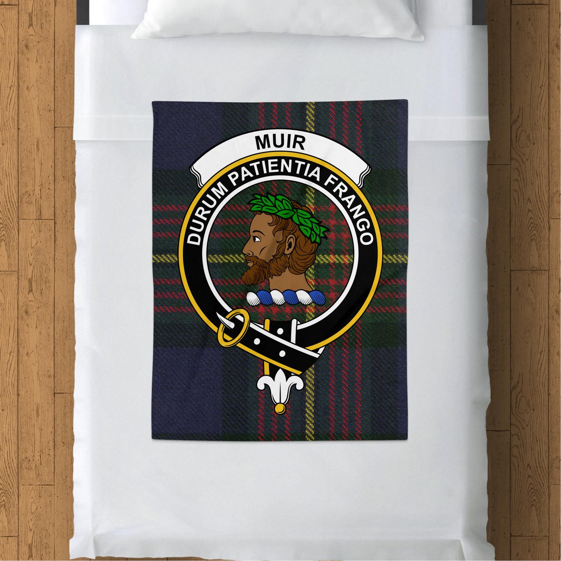 Scottish Clan Muir Crest Tartan Throw Blanket - Living Stone Gifts