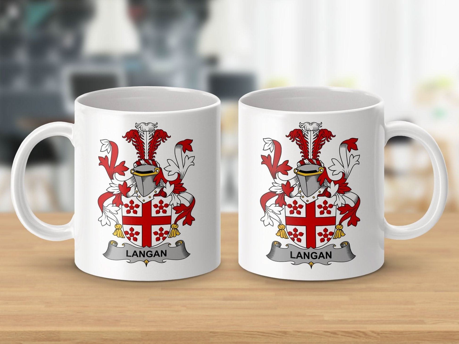 Langan Irish Family Crest Coat of Arms Heritage Gift Mug - Celtic Ancestry Gifts