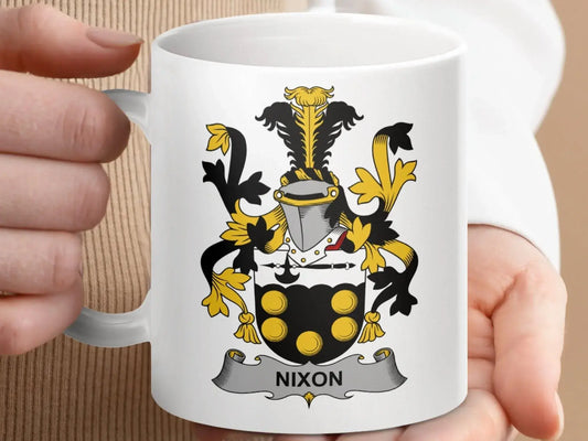 Nixon Family Crest Shield Emblem Design Mug - Celtic Ancestry Gifts