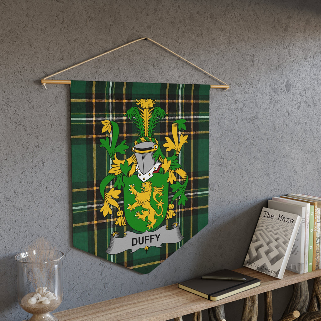 Green plaid pennant with Duffy family crest and name displayed.
