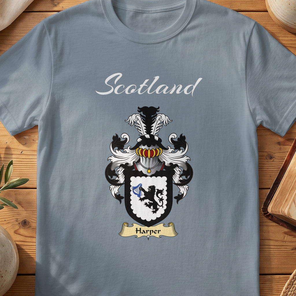 Harper Scottish family shield T-shirt in Stone Blue