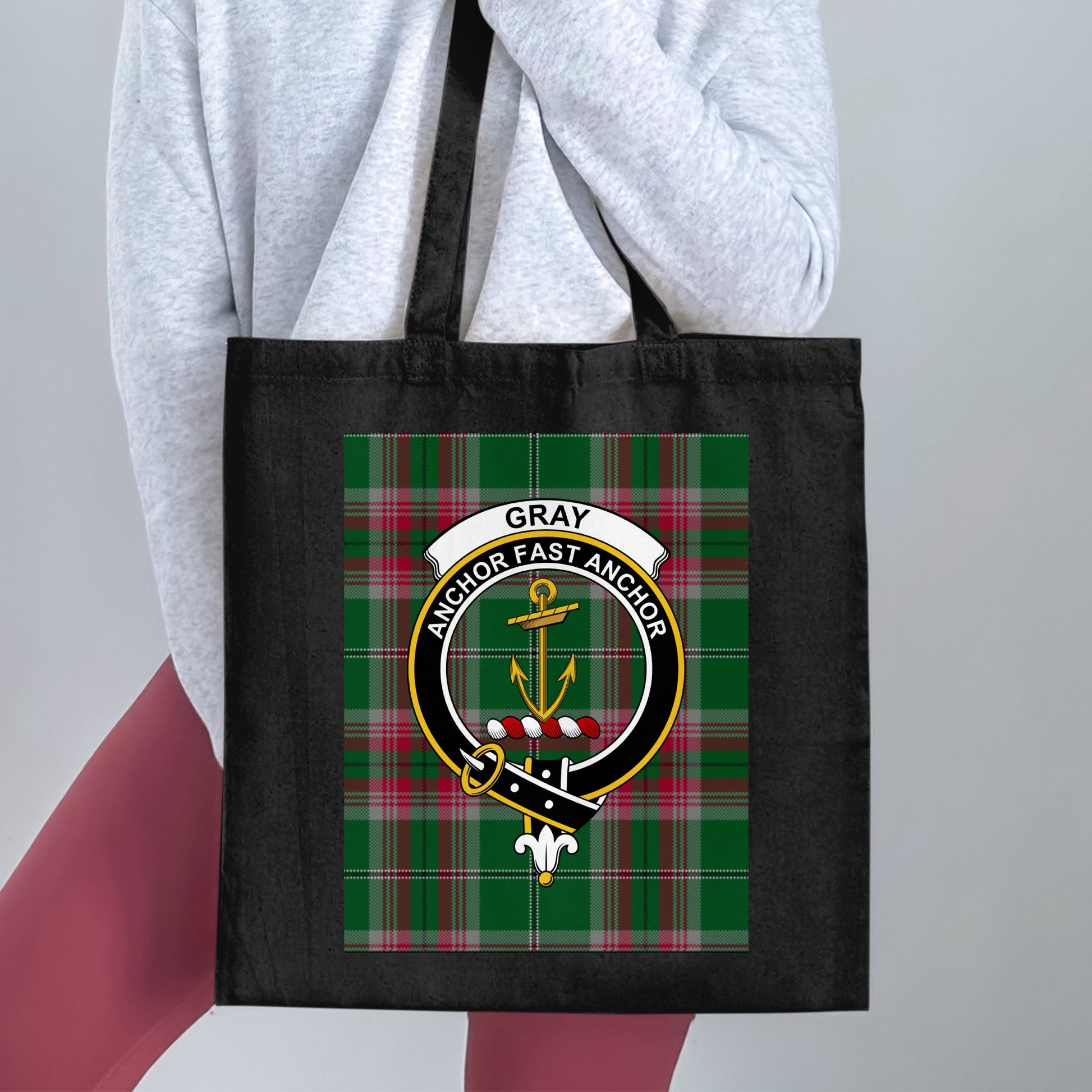 Gray anchor fast anchor scottish tartan tote bag - Living Stone Gifts