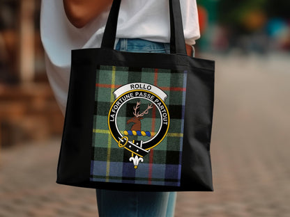 Scottish Clan Rollo Tartan Crest Design Tote Bag - Living Stone Gifts