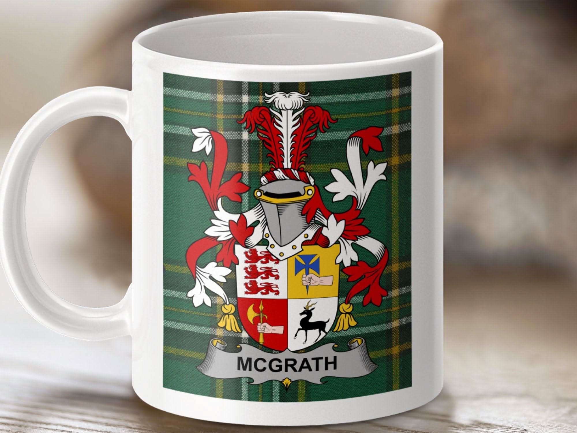 McGrath Surname Family Crest Irish Tartan Mug - Celtic Ancestry Gifts