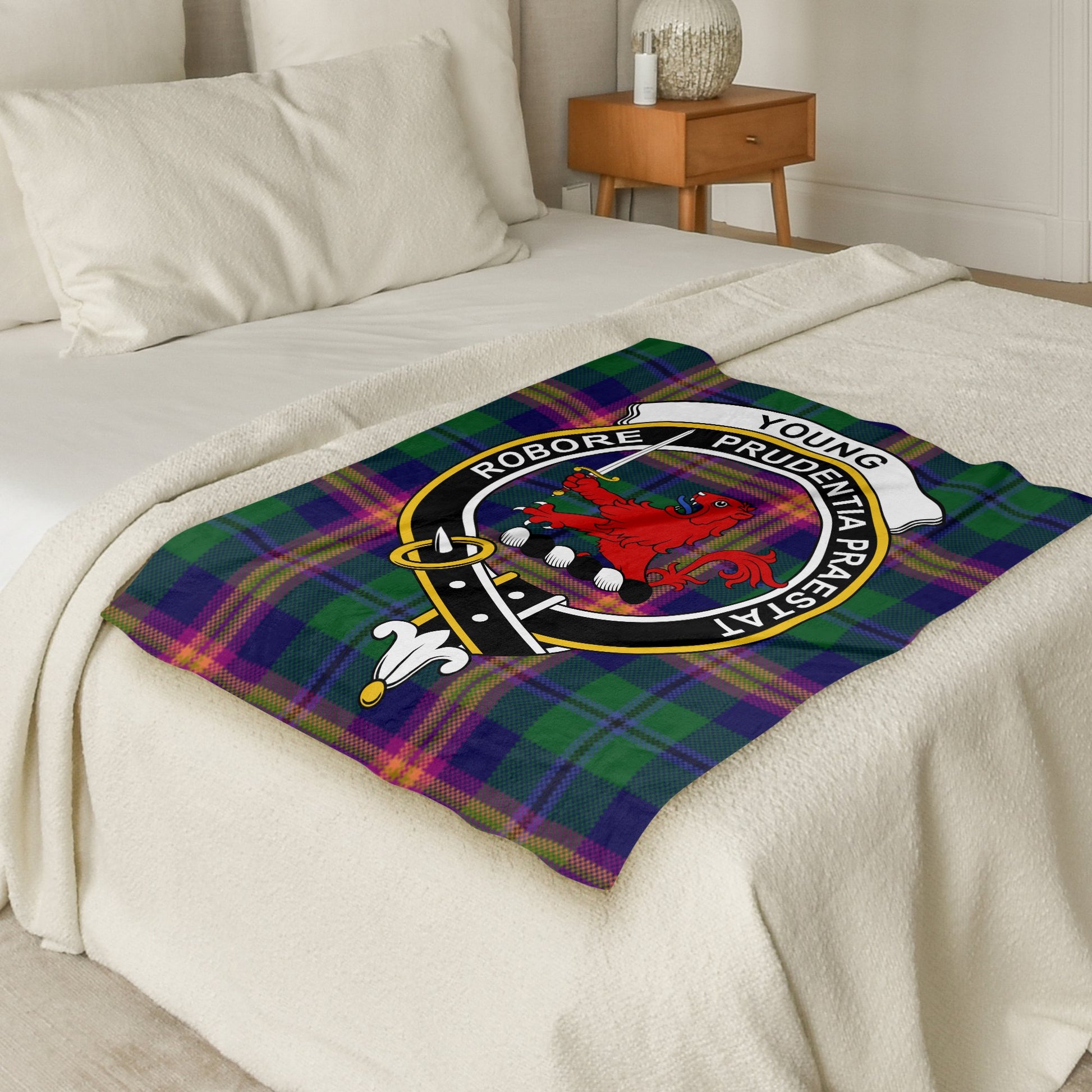 Scottish Clan Young Tartan Symbol Throw Blanket - Living Stone Gifts