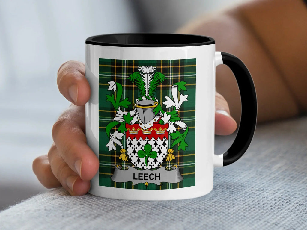 Leech Irish family crest black accent mug