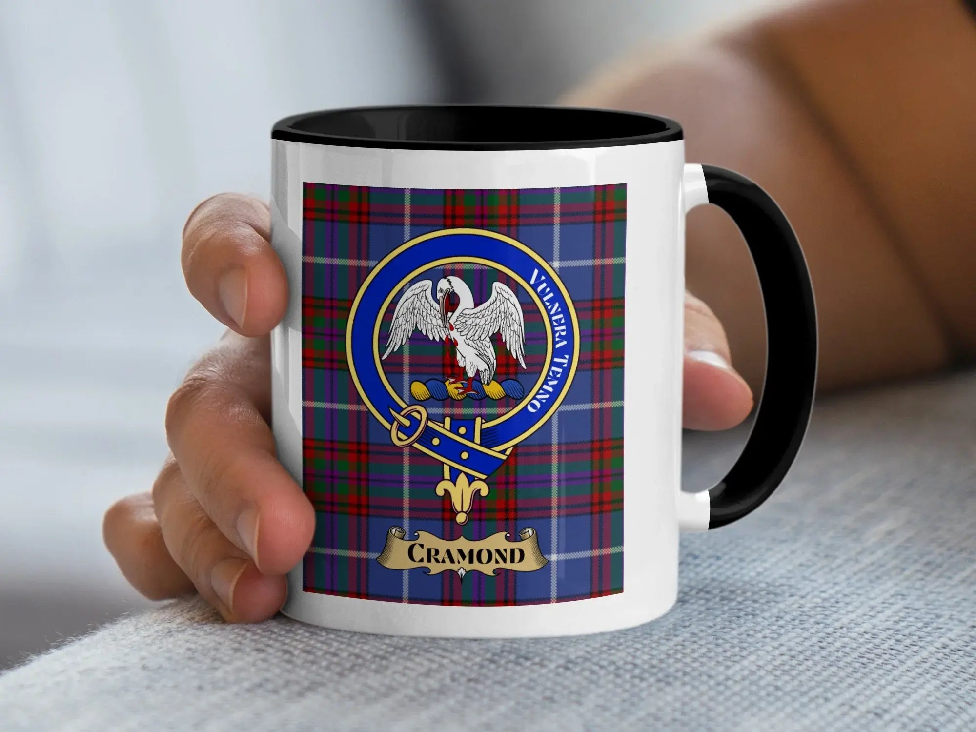 Cramond tartan mug with a coloured accent handle and interior