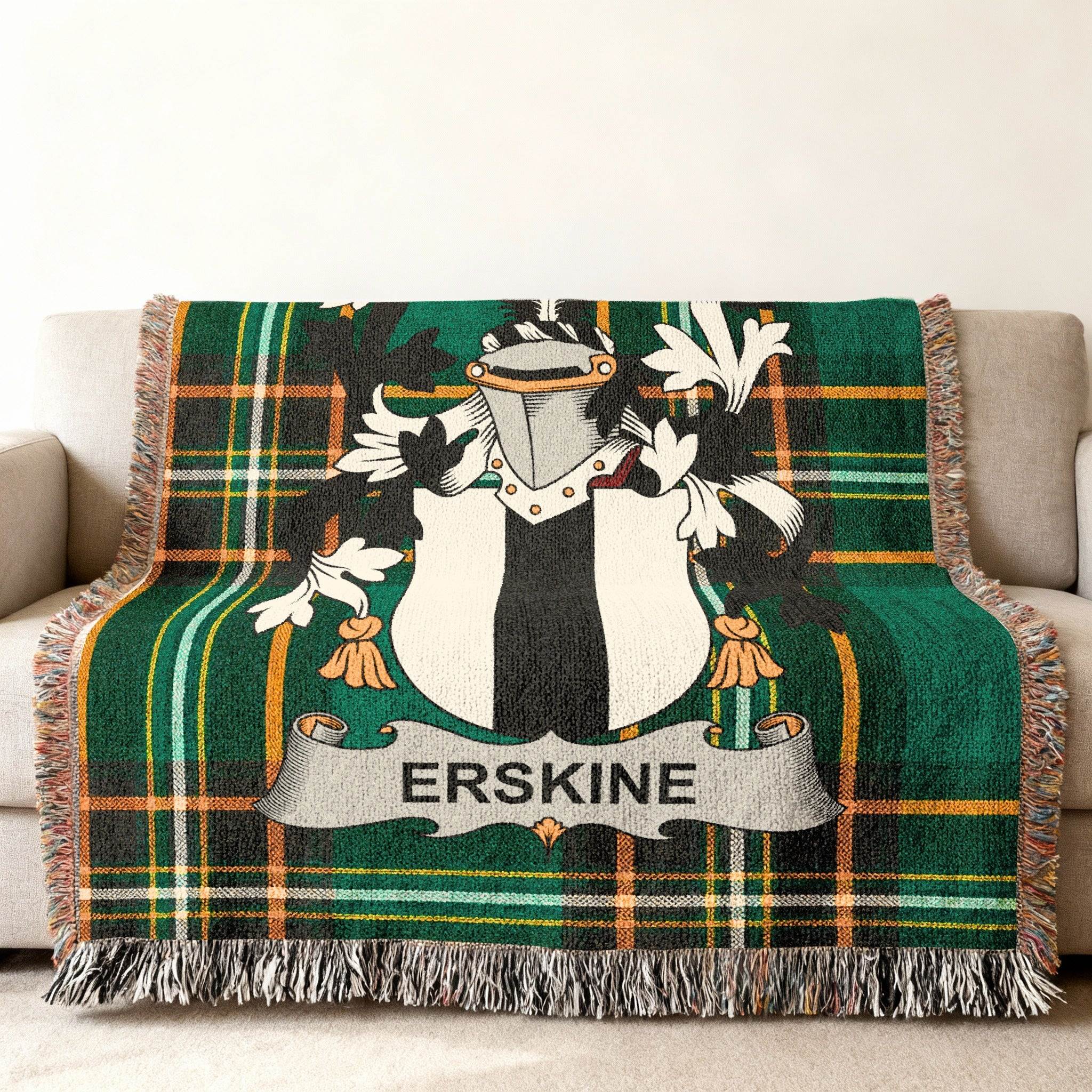 Erskine Crest Tartan Plaid Green Black Throw product type