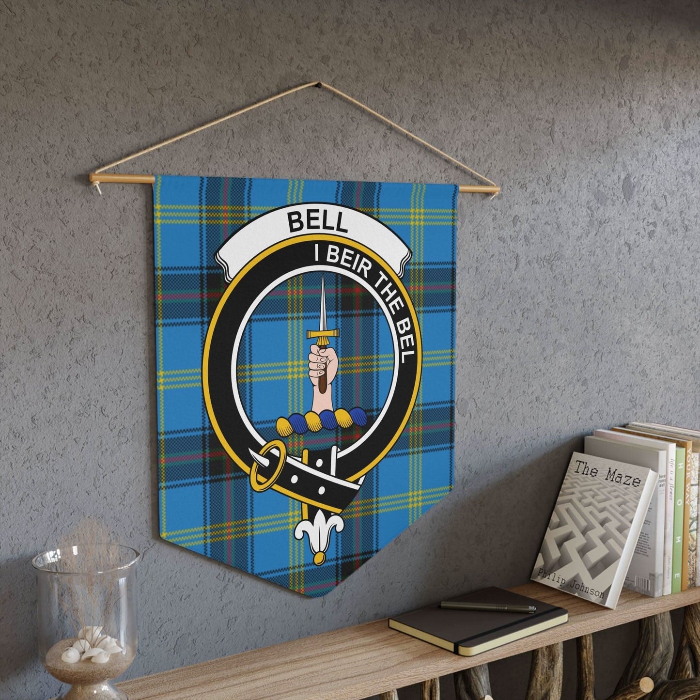Bell Clan Scottish Motif and Crest Wall Pennant - Celtic Ancestry Gifts