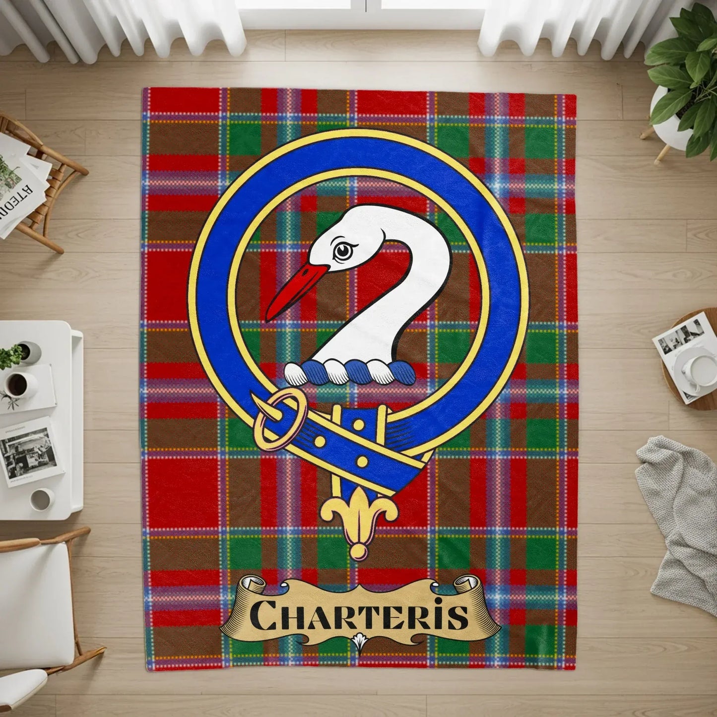 Charteris Clan Tartan Crest Emblem Design Rug product