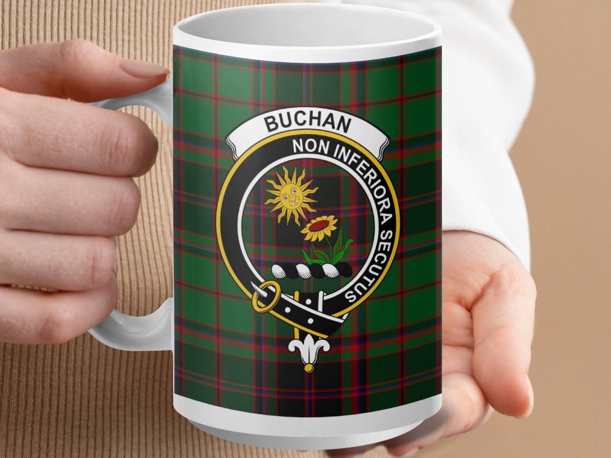 Buchan Family Crest Green Plaid Mug product
