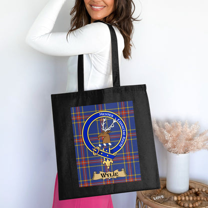 Scottish Clan Crest on Tartan Background Tote Bag - Living Stone Gifts