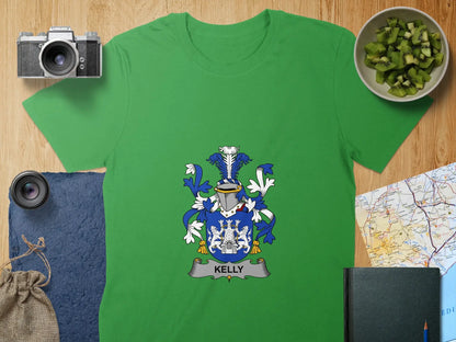 Vibrant Green Kelly Family Crest Graphic T-shirt