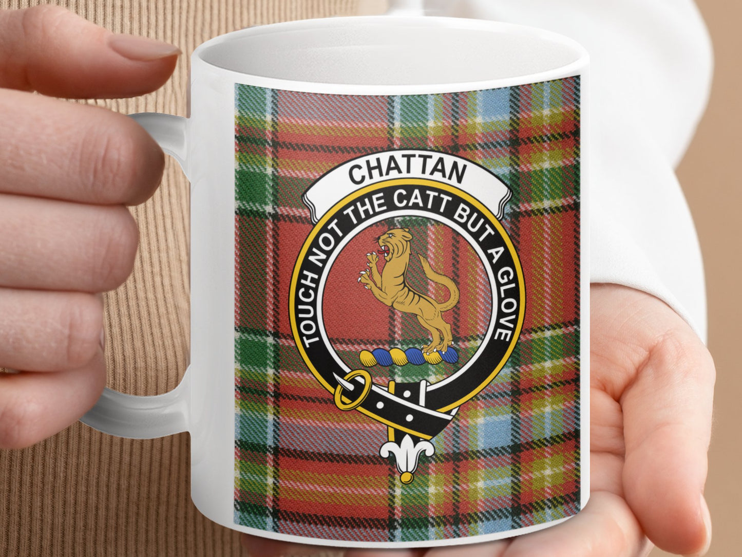 Clan Chatten Scottish Tartan Crest Coffee Mug - Living Stone Gifts